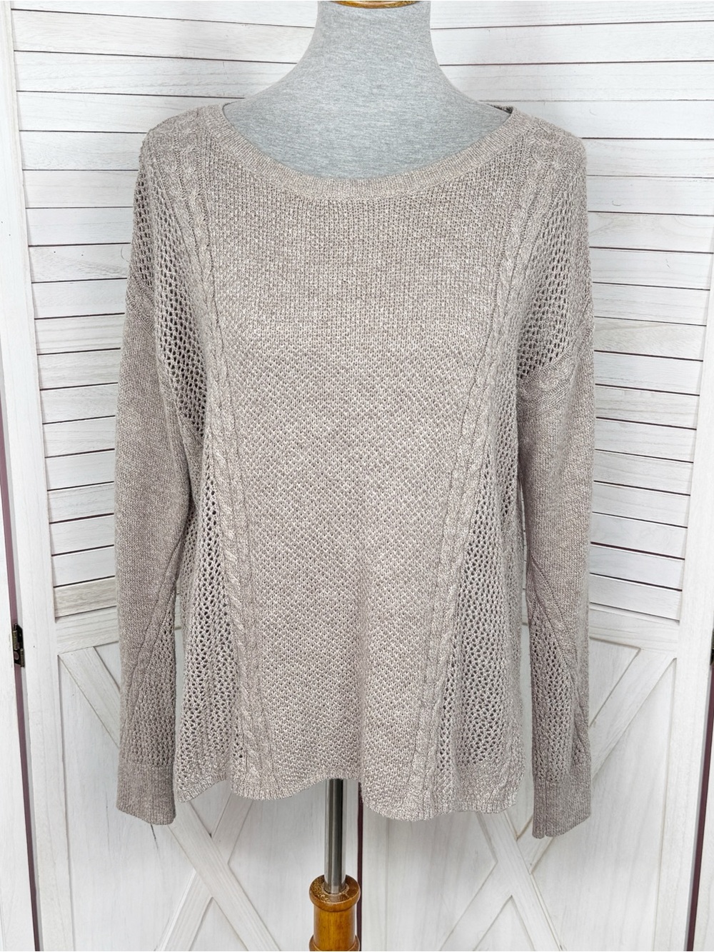 American Eagle Multi Knit‎ Lightweight Cotton Wool Blend Sweater Tan Medium